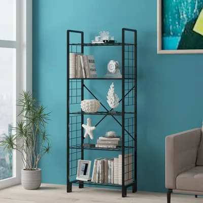 Metall-Bücherregal, schwarz, 30x60x156 cm, 7 mm stark