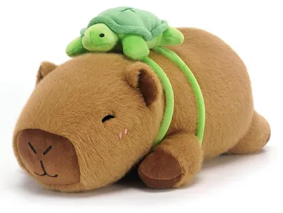 Produktbild von Gewichtetes Capybara Kuscheltier 25cm Plüschtier Wasserschwein mit Schildkröte