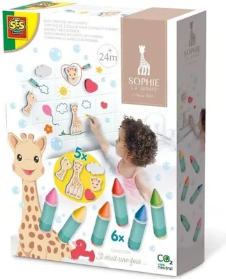 Obrázek produktu pro Koupelová křída Sophie la Girafe, 6 barev, tvary, barva do vaničky, od 1 roku, snadno omyvatelná