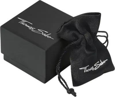 A black gift box and a black drawstring pouch with the Thomas Sabo logo.