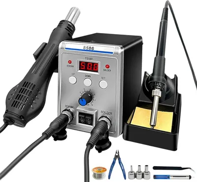 Produktbild von Lötstation 2-in-1 - SMD Rework-Station - Heißluft & Lötkolben - LCD Doppelanzeige - 220V AC - 120 L/min - B EU-Stecker