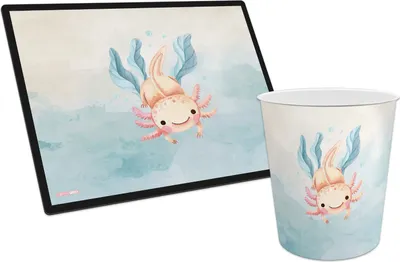 Produktbild von itenga Papierkorb mit Schreibunterlage Motiv AXOLOTL Set