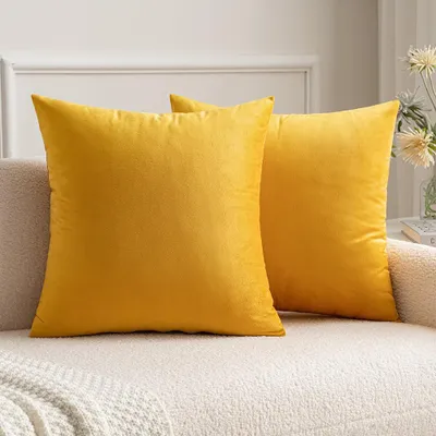 Productafbeelding van Set van 2 kussenhoezen, decoratieve kussens, sofa kussens, kussenhoezen met verborgen rits, 40 x 40 cm, oranje-geel