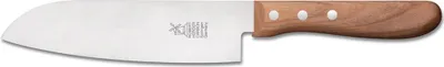 Produktbild von Windmühlenmesser Vielzweckmesser "Santoku", rostfrei, blaugepließtet, Griff Kirschholz, geölt, in Biosicht-Verpackung