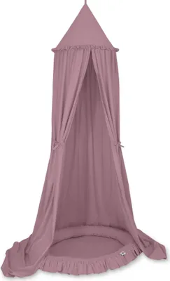 Immagine prodotto di Set: baldacchino e nido in cotone per cameretta con volant - rosa retrò