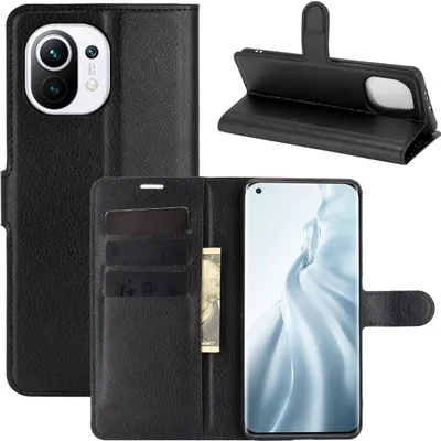 Produktbild von Schutzhülle für Xiaomi Mi 11 Case Handy Hülle Cover Case Schutztasche Wallet Etuis, Farbe:Schwarz