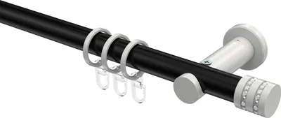 Produktbild von Interdeco Gardinenstange / Vorhangstange Schwarz / Weiß, Typ Platon Estana (Glitzerkappe), 20 mm Ø 1-läufig, 140 cm