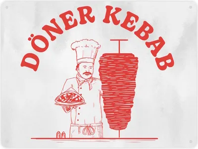 Produktbild von Döner Kebab lustiges Metallschild XXL in 28x38 cm mit Dönermotiv in rot