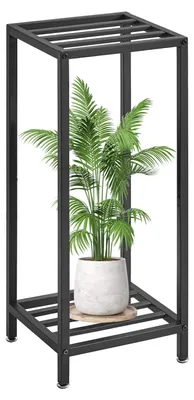 Produktbild von Zweistöckiges Pflanzenregal/Blumenständer, 76 cm hoher Metall-Pflanzenständer, moderner quadratischer Blumentopfständer/Pflanzenleiter für Zimmerpflanzen, Balkon und Wohnzimmer, schwarz TMJ070B