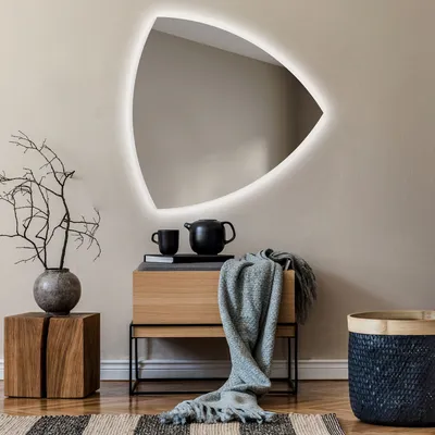 Produktbild von Unregelmäßiger asymmetrischer Spiegel mit LED Beleuchtung 94x94 cm - mit LED Beleuchtung - LED Farbe Kaltweiß 7000K - Individuell Nach Maß - Beleuchtet Wandspiegel Lichtspiegel Badezimmerspiegel TRR221