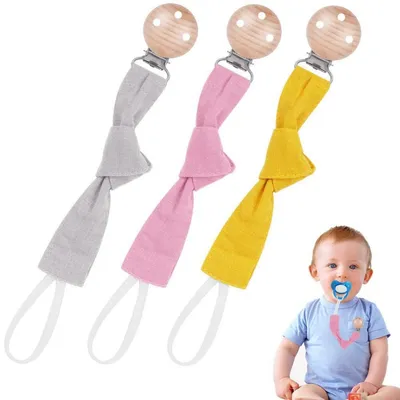 Produktbild von Schnullerkette Baumwolle 3 Stück für Mädchen und Jungen, Baby Schnullerkette Clip Geschenk Rosa