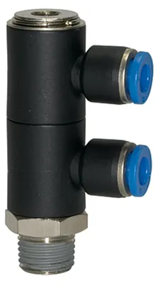 Produktbild von Riegler L-Mehrfachverteiler »Blaue Serie«, 2-fach, drehbar, R 3/8 a. Ø 8mm