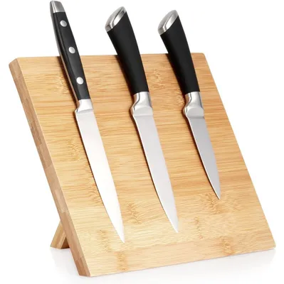 Image de Bloc magnétique pour couteaux en bambou, 24 x 21 cm