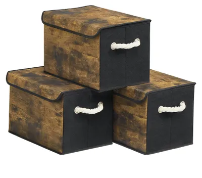 Image de Boîtes de rangement avec couvercle, lot de 3, pliables, en tissu, organiseurs de rangement, pour armoire, avec poignées, pour chambre à coucher, salon, 38 x 25 x 25 cm