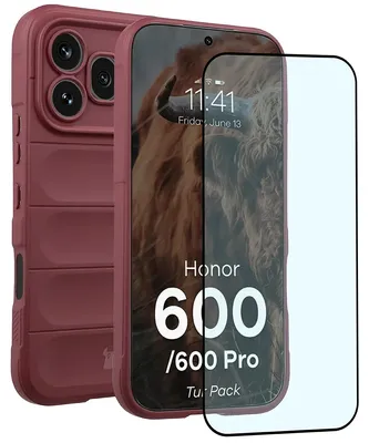 Produktbild von Robuste Handyhülle + gehärtetem Glas für Honor 600 5G / 600 Pro 5G, Bizon Tur Pack, Burgunderrot