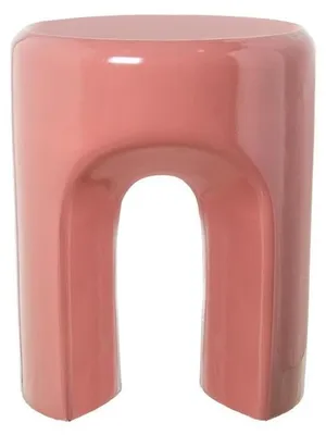 Produktbild von DRW Runder Beistelltisch aus Fiberglas in Bordeauxrot, glänzend, 43 x 35 x 35 cm