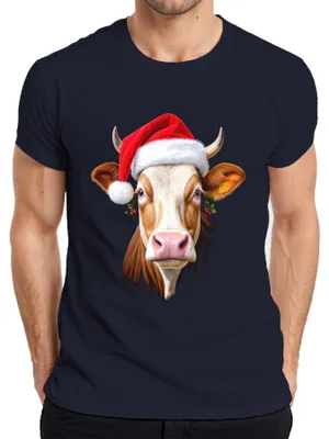 Productafbeelding van Kersttrui, Sinterklaasmuts, boerderijthema, cadeau, schattig, grappig, heren T-shirt, marineblauw, XXL
