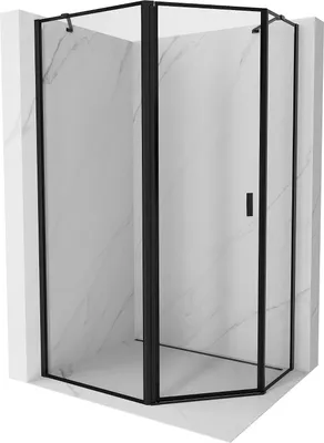 Produktbild von Mexen Mist Fünfeck-Duschkabine asymmetrisch schwenkbar links 100 x 80 cm, schwarzer Rahmen, schwarz - 8A8-100-080-70-70-L