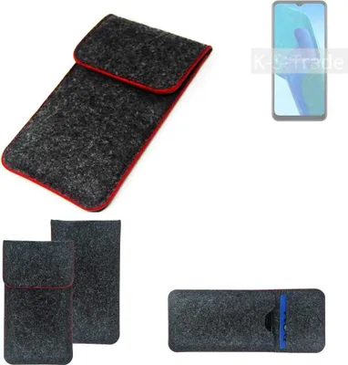 Produktbild von K-S-Trade Handy Schutz Hülle kompatibel mit Oppo A16e Schutzhülle Handyhülle Filztasche Pouch Tasche Case Sleeve Filzhülle dunkelgrau roter Rand