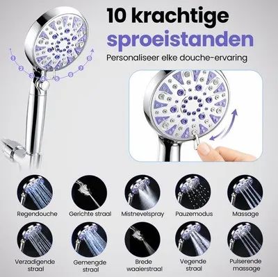 Produktbild von Hochdruck-Duschkopf mit Filter und Duschschlauch, chrom, 8 Strahlarten, 11,5 cm