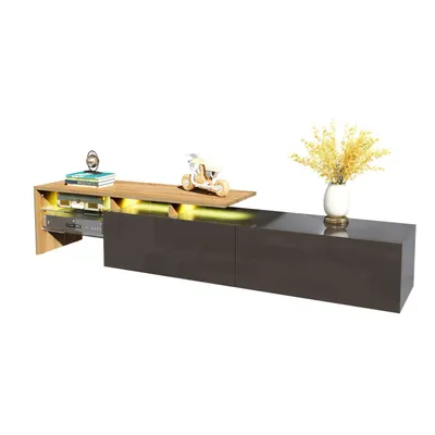 Produktbild von Modernes TV-Schrank(Schwarz)stilvoll und elegant, praktischer Stauraum, Hochglanz, Holzoptik, Glasböden, LED-Beleuchtung