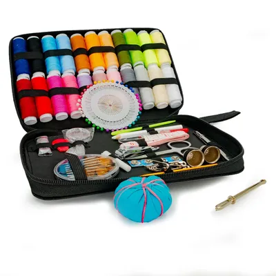 Image de Intirilife 126-pièces kit de couture en noir - 21 x 14.5 x 5.5 cm - Accessoires de couture pour débutants et professionnels pour coudre à la maison et en voyage Sac de couture