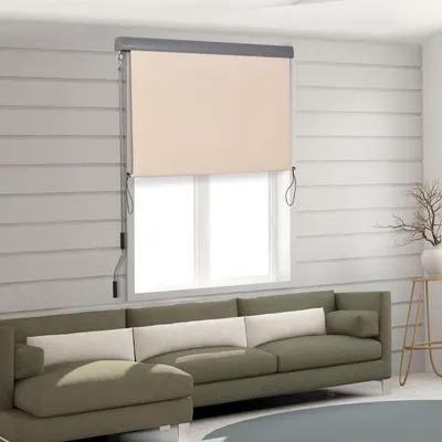 Produktbild von Senkrechtmarkise mit Handkurbel, Balkonmarkise Sichtschutz, Vertikalmarkise Windschutz, Polyester, Cremeweiß | 200 x 120 cm | 280 g/m² | UV-Schutz