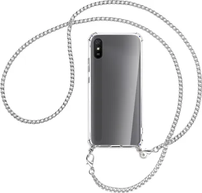 Produktbild von Handykette Backcover-Schutzhülle mit Band (Metall silberfarben) für Xiaomi Redmi 9A - silberfarbene Kette