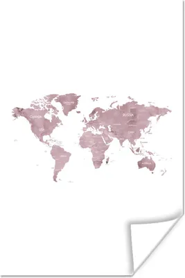 Produktbild von MuchoWow® Poster Weltkarte - Rosa - Marmor 120x180 cm - Kunstposter