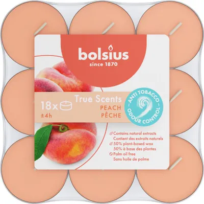 Produktbild von Bolsius Duft-Teelichte Alu 4 Stunden 18er Pack True Scents Pfirsich