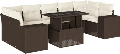 Produktbild von 8-tlg. Garten-Sofagarnitur mit Kissen Braun Poly Rattan