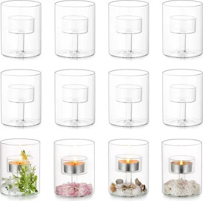 Produktbild von Glasseam Teelichtgläser Set, Hochwertige Mundgeblasene Zylinder Kerzenhalter für Tischdeko, Weihnachten, Hochzeit - 6er Set