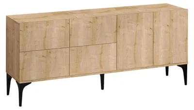 Image de Console en bois MDF mélaminéReproduction chêne saphir - 180 x 80 x 40 cm - Nombreuses étagères
