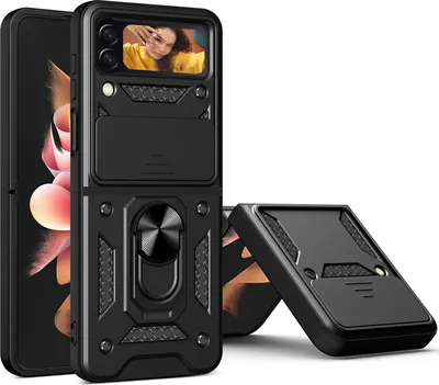 Produktbild von Samsung Galaxy Z Flip4 Hülle mit Magnetische Ring Ständer Halter Dia Kameraschutz TPU Bumper Silikon Schutzhülle für Samsung Galaxy Z Flip 4 5G Schwarz