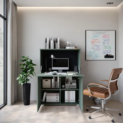 Produktbild von MINIO Sekretär VEVE OFFICE 90 mit LED-Beleuchtung, Büroschrank 90 x 125,1 x 42 cm – Misty Green
