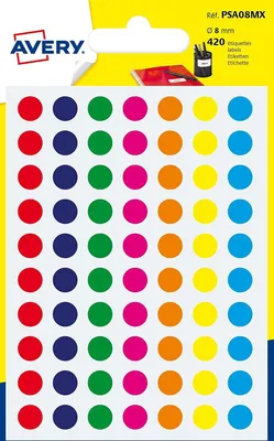Immagine prodotto di Confezione da 6 fogli di adesivi rotondi di diversi colori, diametro 8 mm avery psa08mx