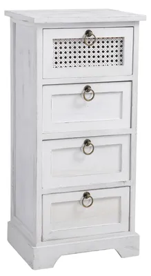 Produktbild von Nachttisch IRMA Nachtschrank für Boxspringbett Nachtkonsole mit 4 Schubladen weiß Vintage Shabby Design