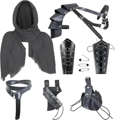 Produktbild von Mittelalterliches Ritterkostüm Zubehör Set Halloween Schwarz