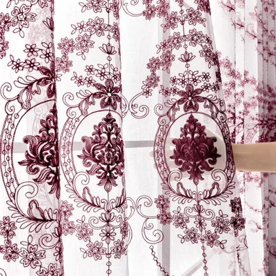 Zdjęcie produktu dla Easy Home Marokańskie zasłony z haftowanym adamaszkiem - 140 x 245 cm Przezroczyste - zestaw 2 sztuki Czerwone