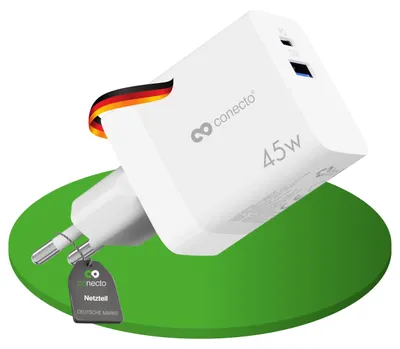 Produktbild von conecto USB-C Ladegerät Netzteil Schnellladegerät Lader 45W PD QC weiß