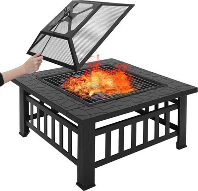 Immagine prodotto di Set da barbecue in metallo per esterni - Vuurpit deluxe - BBQ - Con schermo protettivo - 81x81x32,5 cm