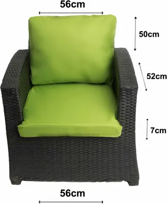 Immagine prodotto di 1 x cuscino da giardino per polyratanen cuscino di seduta 56x52x7+56x50 cuscino di schienale cuscino da esterno per sedie da giardino cuscino da giardino su mobili in rattan lime