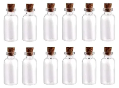 Produktbild von 12 Stück klare Wunschflaschen mit Korken für Dekoration und Handwerk (15 ml)