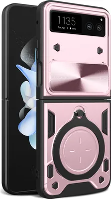 Produktbild von Handyhülle für Motorola Razr 40 Dual-Layer Stoßfest Rüstung Hülle mit Kreisförmig Ring Ständer Roségold