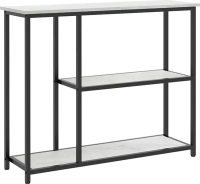 Productafbeelding van Console tafel, bijzettafel met 2 niveaus, staande plank, bijzettafel, salontafel met antislipfunctie voor woonkamer, hal, staal, wit, 100 x 30 x 80 cm