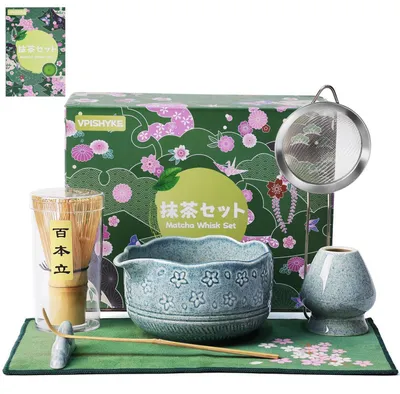 Produktbild von Matcha Set 7-teilig mit Bambusbesen, Schale, Sieb & Zubehör Dunkelblau