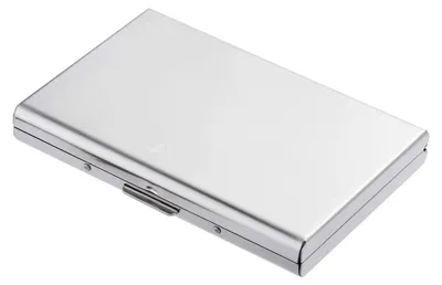 Zdjęcie produktu dla Elegancki, metalowy etui na karty kredytowe z technologią RFID, 6 przegródek, srebrne, wymiary: 9,5 x 6,5 x 1,3 cm