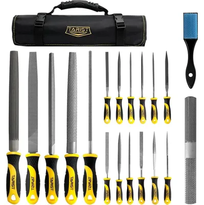 Produktbild von Feilenset 19tlg Metall Holz mit Werkzeugtasche inkl. Nadelfeilen, Metallfeilen, Raspeln, Stahlbürste