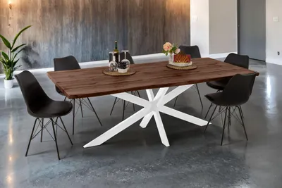 Produktbild von Esstisch Baumkante Holz-Optik Nussbaum 220 x 100 Spider-Gestell weiß JOSY