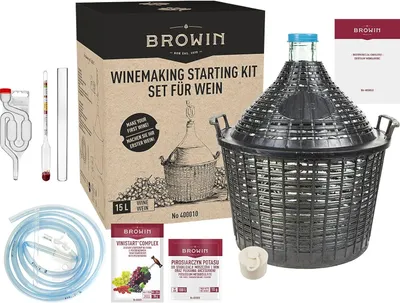 Produktbild von Wein Starterset 15L Glasballon Komplettset mit Gärkorb, Gärröhrchen, Weinhefe & Zuckermesser – Set für Weinherstellung selber machen